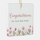 おめでとうパーソナライズされた不動産仲介業者ピンクの花 セラミックオーナメント (右)