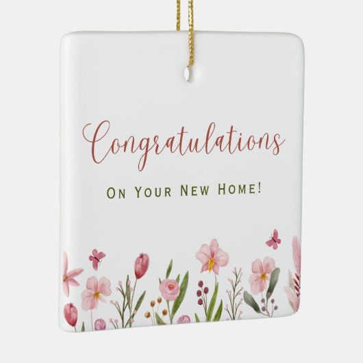 おめでとうパーソナライズされた不動産仲介業者ピンクの花 セラミックオーナメント (右)