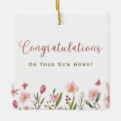 おめでとうパーソナライズされた不動産仲介業者ピンクの花 セラミックオーナメント (正面)