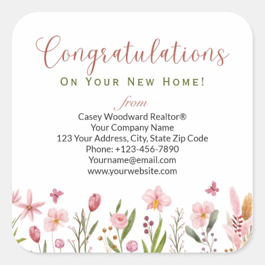 おめでとうパーソナライズされた不動産仲介業者フローラ スクエアシール (正面)