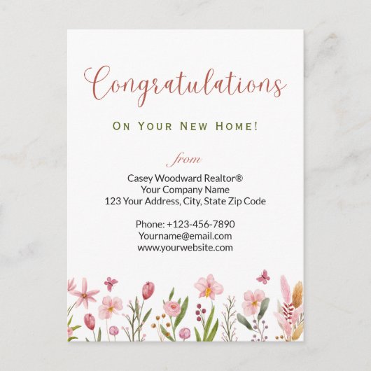 おめでとうパーソナライズされた不動産仲介業者フローラ ポストカード (正面)
