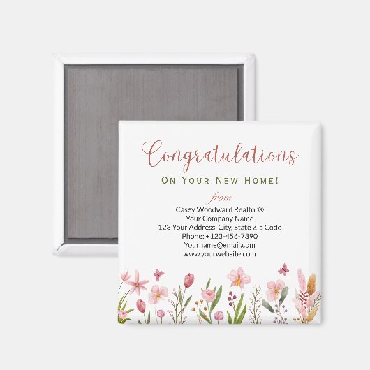 おめでとうパーソナライズされた不動産仲介業者フローラ マグネット (正面/裏面)