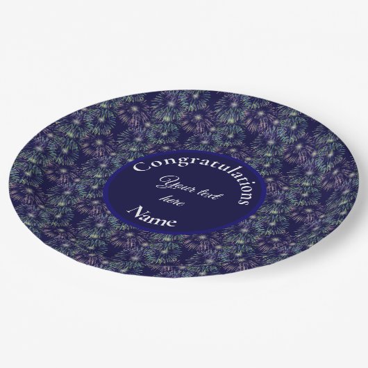 おめでとうパーソナライズされた花火 ペーパープレート (アングル)