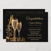 おめでとうパーティーブラックと金ゴールド- 招待状 (正面/裏面)