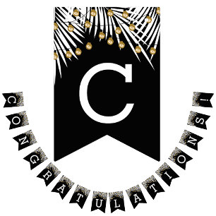 おめでとうパームズブラック金ゴールド バンティングフラッグ