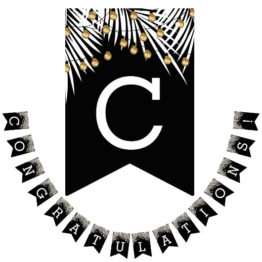 おめでとうパームズブラック金ゴールド バンティングフラッグ