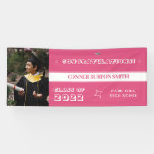 おめでとうピンクと白モノグラム 横断幕 (横)