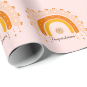 おめでとうピンクレトロスタイルレインボホ ラッピングペーパー (ロールコーナー)