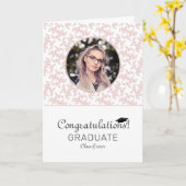 おめでとうピンク·ロココ卒業写真  カード (黄色い花)