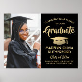 おめでとうフォトエレガントブラックと金ゴールドの卒業 ポスター (正面)