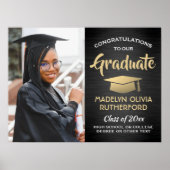 おめでとうフォトブラシ付きブラックと金ゴールドの卒業 ポスター (正面)