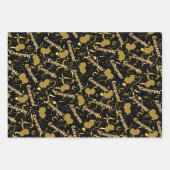 おめでとうブラック金ゴールド紙吹雪バルーンお祝い ラッピングペーパーシート (正面)