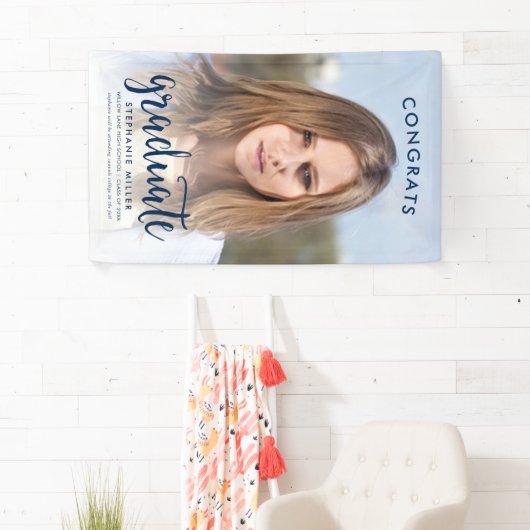 おめでとうブルースクリプト写真卒業 横断幕 (インサイチュ)