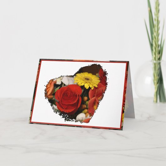 おめでとうブーケグランジフラワーハート カード (正面)