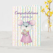 おめでとうベビーおもしろいかわいいマウス動物息子 カード (黄色い花)