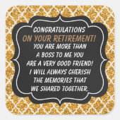 おめでとうボス退職ステッカーおもしろい スクエアシール (正面)