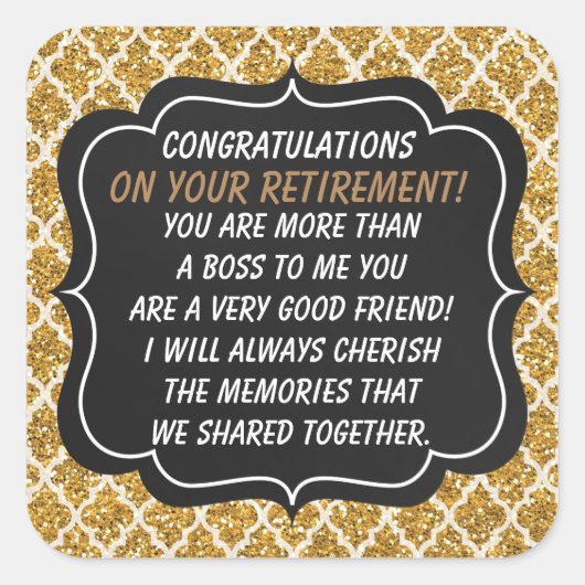 おめでとうボス退職ステッカーおもしろい スクエアシール (正面)