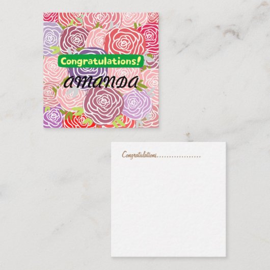 おめでとうモダンカラフル花柄 ノートカード (正面/裏面)