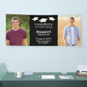 おめでとうモダングラッドキャップ2枚フォトブラック 横断幕 (トレードショー)