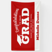 おめでとうモダングラッドホワイト緋色 横断幕 (縦)