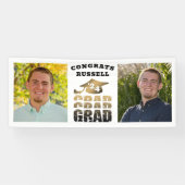 おめでとうモダングラッド名2写真ブラック金ゴールド 横断幕 (横)