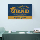 おめでとうモダングレイドネイビーブルーと金ゴールド 横断幕 (トレードショー)