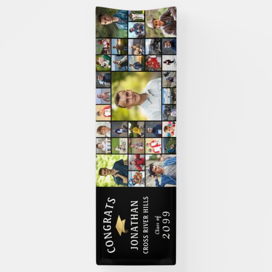 おめでとうモダンズGRAD 35フォトコラージブラック 横断幕 (縦)