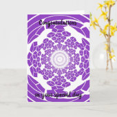 おめでとうモダンパープルデザイン カード (黄色い花)