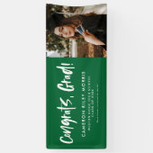 おめでとうモダン卒業グリーン写真 横断幕 (縦)