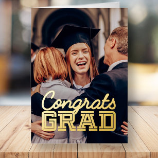 おめでとうモダン卒業シンプル写真 箔グリーティングカード