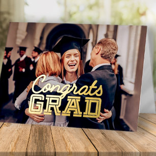おめでとうモダン卒業シンプル写真 箔グリーティングカード