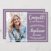 おめでとうモダン卒業薄紫 案内状 (正面/裏面)