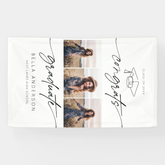 おめでとうモダン大学院卒業生スクリプト3写真 横断幕 (横)