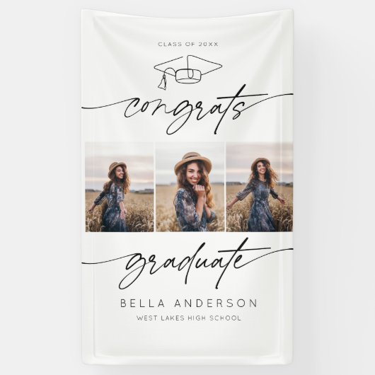 おめでとうモダン大学院卒業生スクリプト3写真 横断幕 (縦)