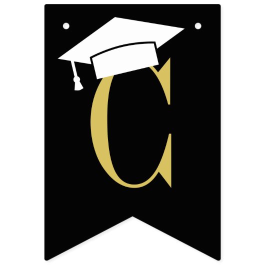 おめでとうモダン金ゴールドブラック卒業パーティー バンティングフラッグ (第1の旗)