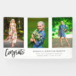 おめでとうモダン3写真大学院バナー – 白 横断幕