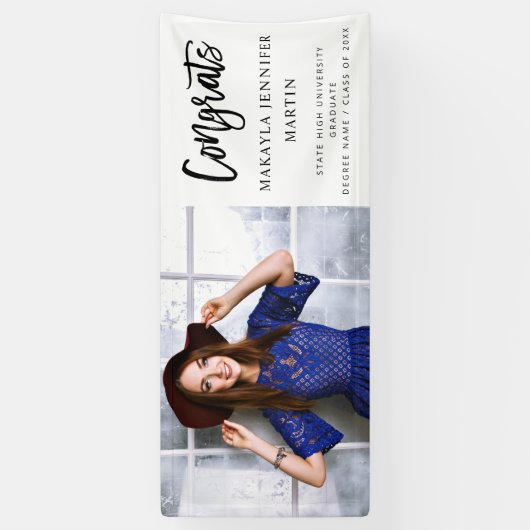 おめでとうモダンH L写真大学院バナー – ホワイト 横断幕 (縦)