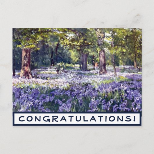 おめでとうヴィンテージ紫フローラ ポストカード (正面)