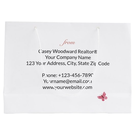 おめでとう不動産エージェント ピンクの花をあなたに ラージペーパーバッグ (裏面)