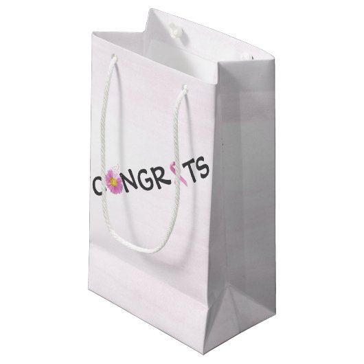 おめでとう乳がんピンクリボン スモールペーパーバッグ (正面アングル)