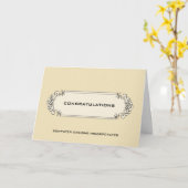 おめでとう企業の書道ラベルカード カード (黄色い花)