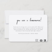 おめでとう住宅所有者のポストクローディングカード 招待状 (裏面)