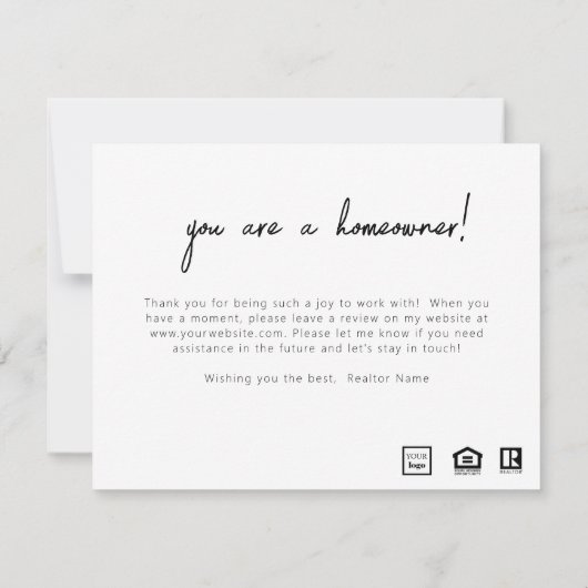 おめでとう住宅所有者のポストクローディングカード 招待状 (裏面)