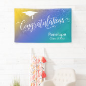 おめでとう卒業イエローブルーティール（緑がかった色） グラデーション 横断幕 (インサイチュ)