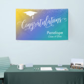 おめでとう卒業イエローブルーティール（緑がかった色） グラデーション 横断幕 (トレードショー)