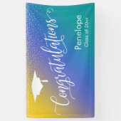 おめでとう卒業イエローブルーティール（緑がかった色） グラデーション 横断幕 (縦)