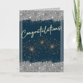 おめでとう卒業シルバーティール(緑がかった色)スパークル カード (正面)