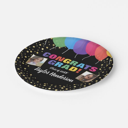 おめでとう卒業バルーン紙吹雪のグラフ ペーパープレート (アングル)