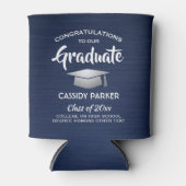 おめでとう卒業パーティーブラシネイビーブルーホワイト 缶クーラー (正面)