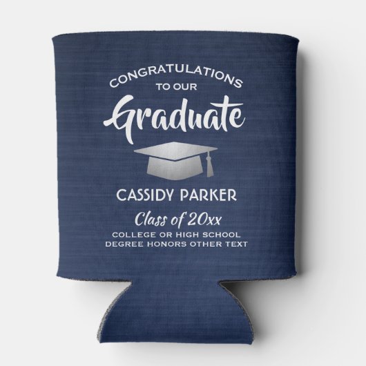 おめでとう卒業パーティーブラシネイビーブルーホワイト 缶クーラー (裏面)